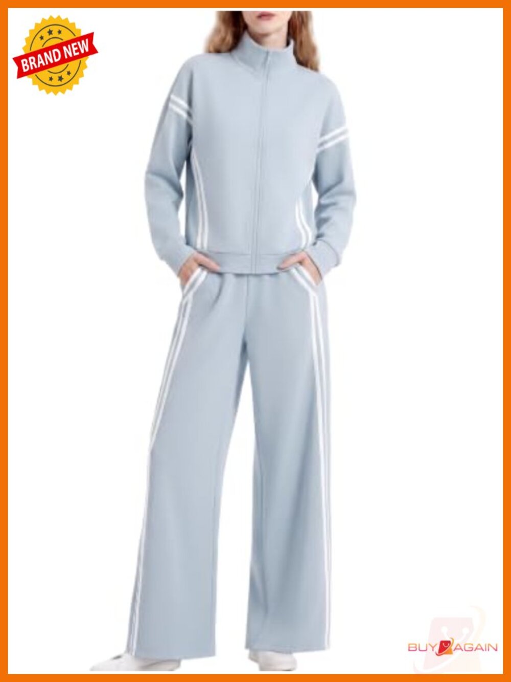 Women's 2 Piece Lounge Set Zip Up Sweat Set Striped Tracksuit